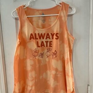 Disney,  Alice in Wonderland, Always Late Orange Tank Top.  Small Oversized